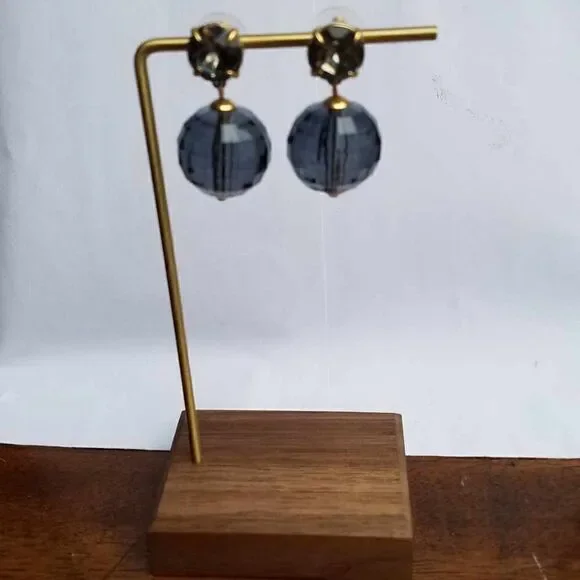 NWT J Crew Large Acrylic Blue Gray Ball Drop Earrings CZ Stud - Picture 3 of 9